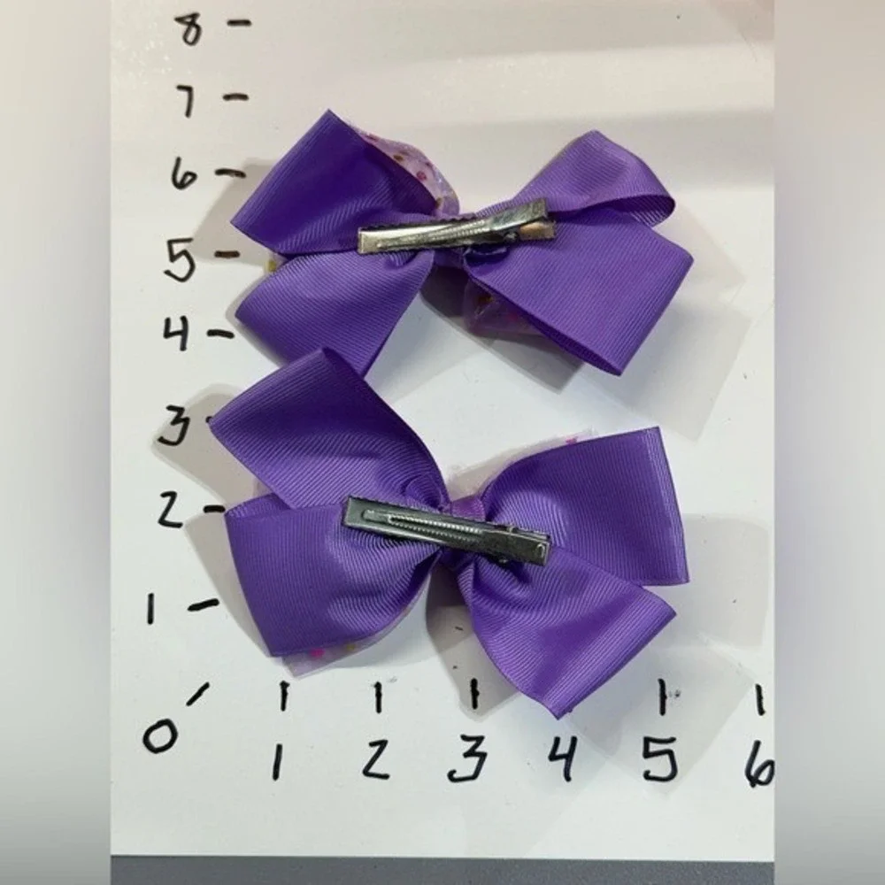 Unbranded Girls Purple Grosgrain Polka Dot Bow Hair Clips Set of 2‎